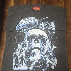 Evil Vice Black Tee with Electric Blue Skull Design